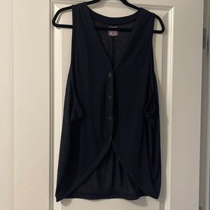 Free People Navy Sleeveless Button Up Cardigan